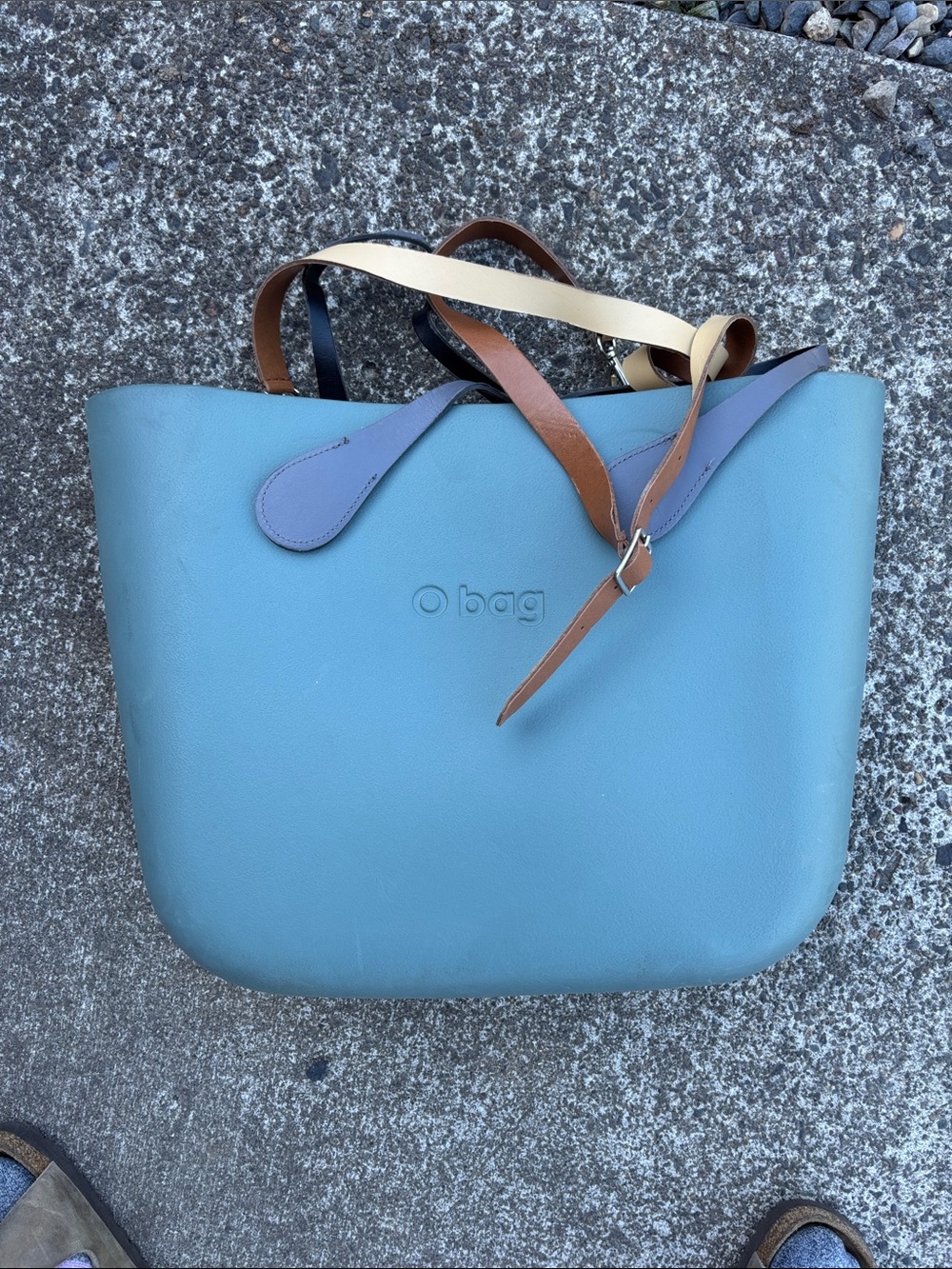 O bag Women's Blue Crossbody Tote with Multi-Color Straps
